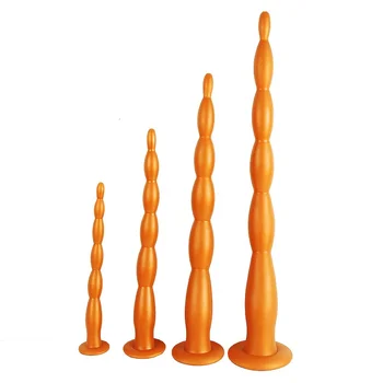 Huge 30cm 60cm XL Super Long 6-beads Anal Butt Plug Whip Liquid Silicone Anal Plug With suction cup for Men Masturbation