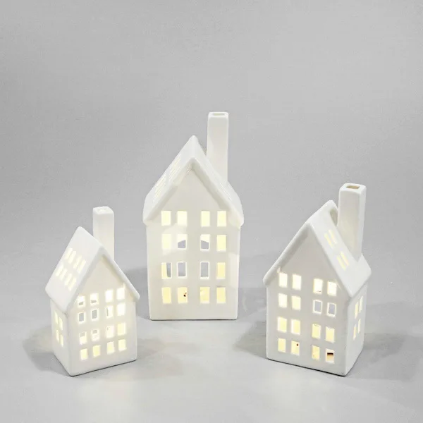 Handmade Ceramic Christmas Village Houses with LED