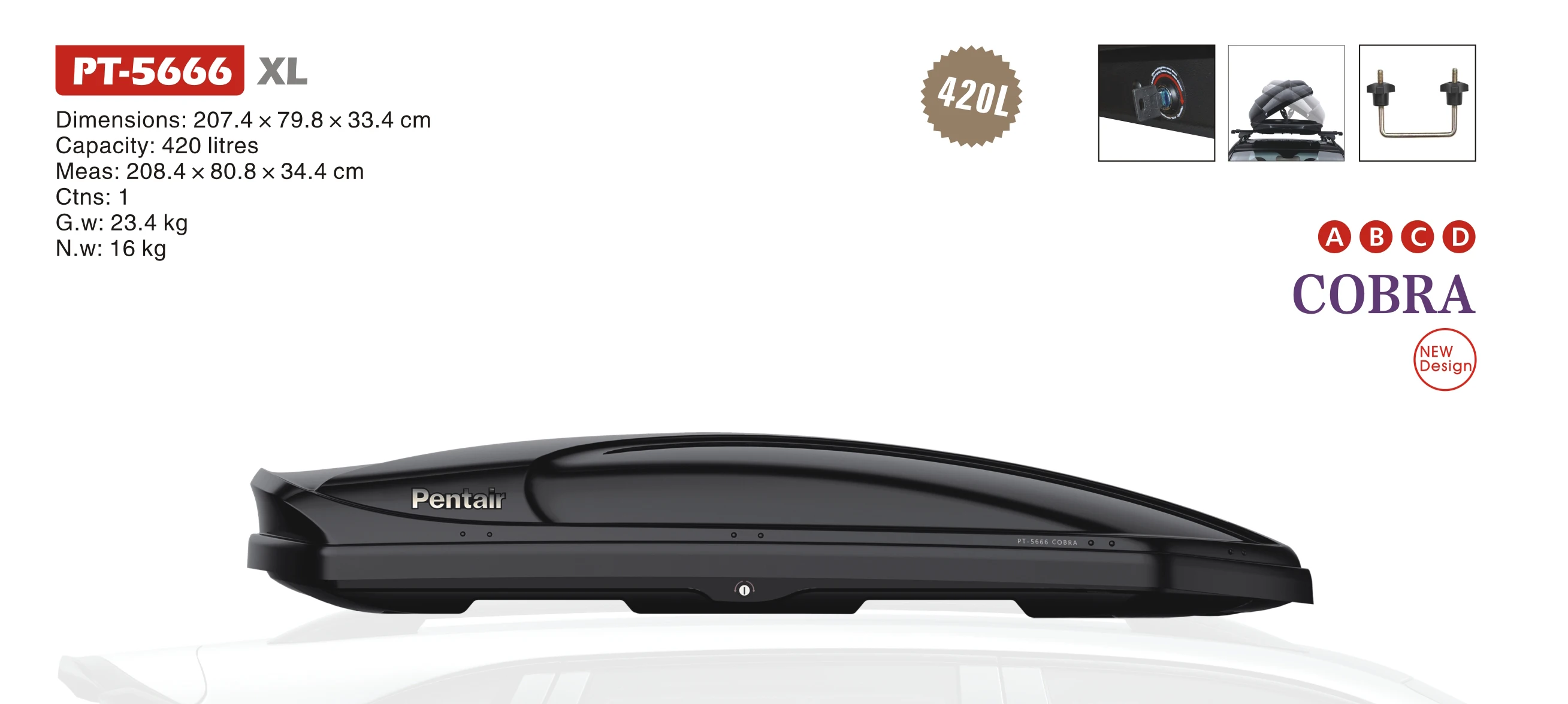 High End Pentair Custom 420l Black Car Roof Luggage Box Auto For Travel