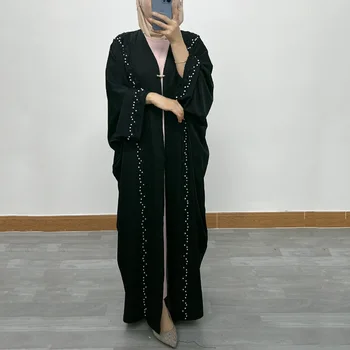 Factory Direct Sale New Middle East Dubai Patchwork Nail Pearl Loose Large Size Cardigan Robe