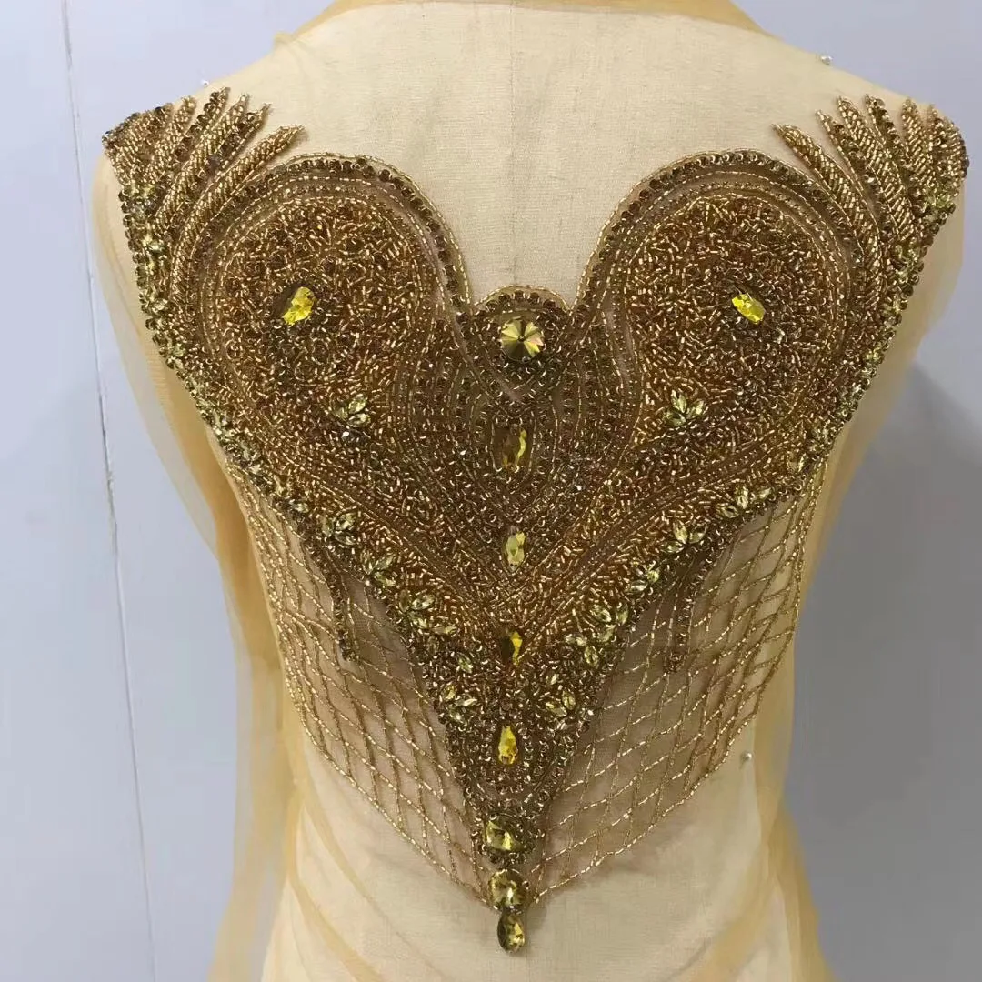 Hand Sewing Crystal Beads Rhinestone Panel Bodice Applique Wedding Dress Embroidery Stone Panel Hand Sewing Crystal Beads Rhinestone Panel Bodice Applique Wedding Dress Embroidery Stone Panel