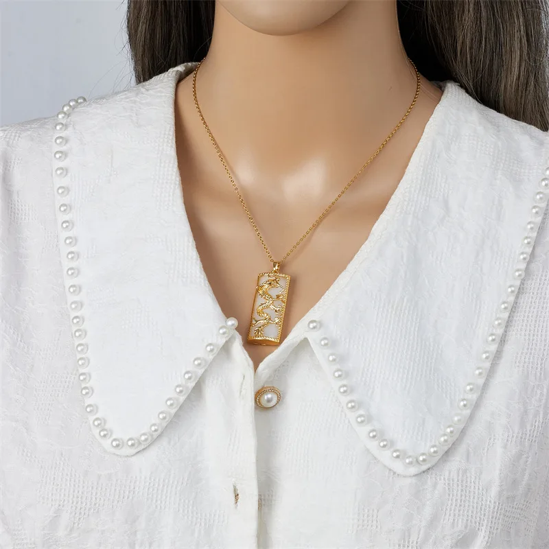 18k Gold Plated Dragon Phoenix Pendant Necklace with Jade