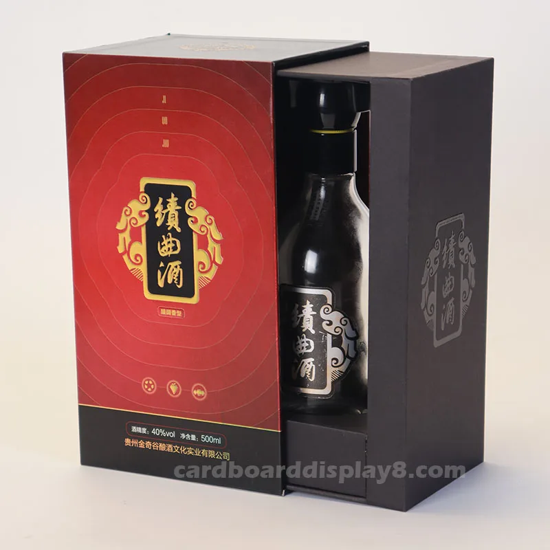 Unique Design Custom Paper Single Bottle Wine Box Packaging Pull-Out Type Rigid Box Vodka Whiskey 1 Pack Packaging Gift Box JC