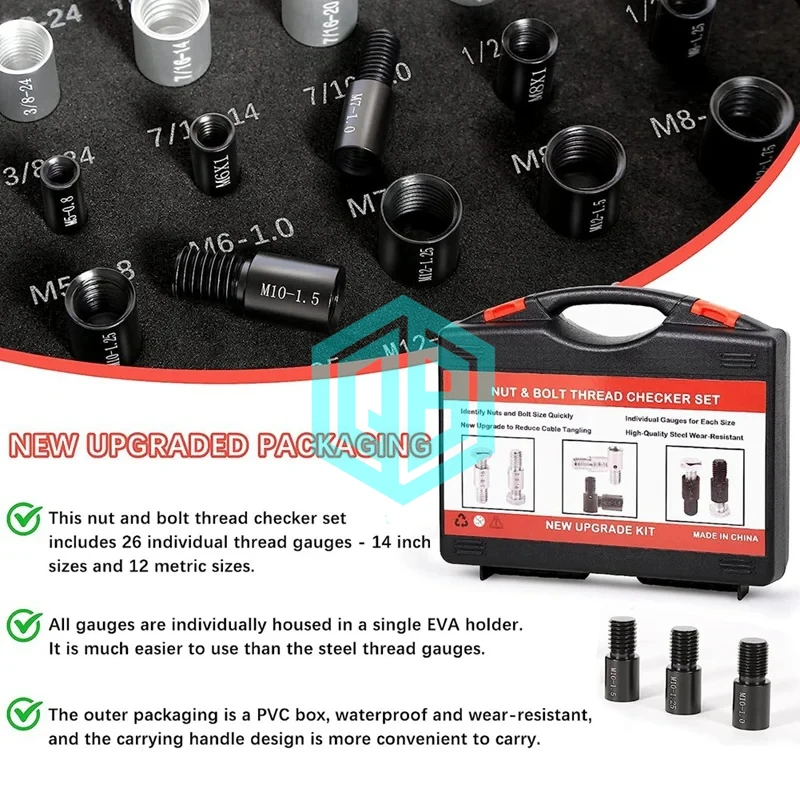 26 Nut and Bolt Thread Check Nut and Bolt Size Gauge 14 Inch 12 Metric ...