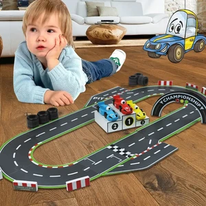 Wooden Track Assembly Train Racing Assembly Children's Racing Track Toy Puzzle Raceway Scene Building Car Wooden Traffic Game