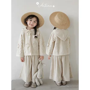 OEM / ODM Solid Color Loose Baby Girls Sweaters Child Little Girls Knitwear Custom Kids Knitted Hooded Cardigan Sweater