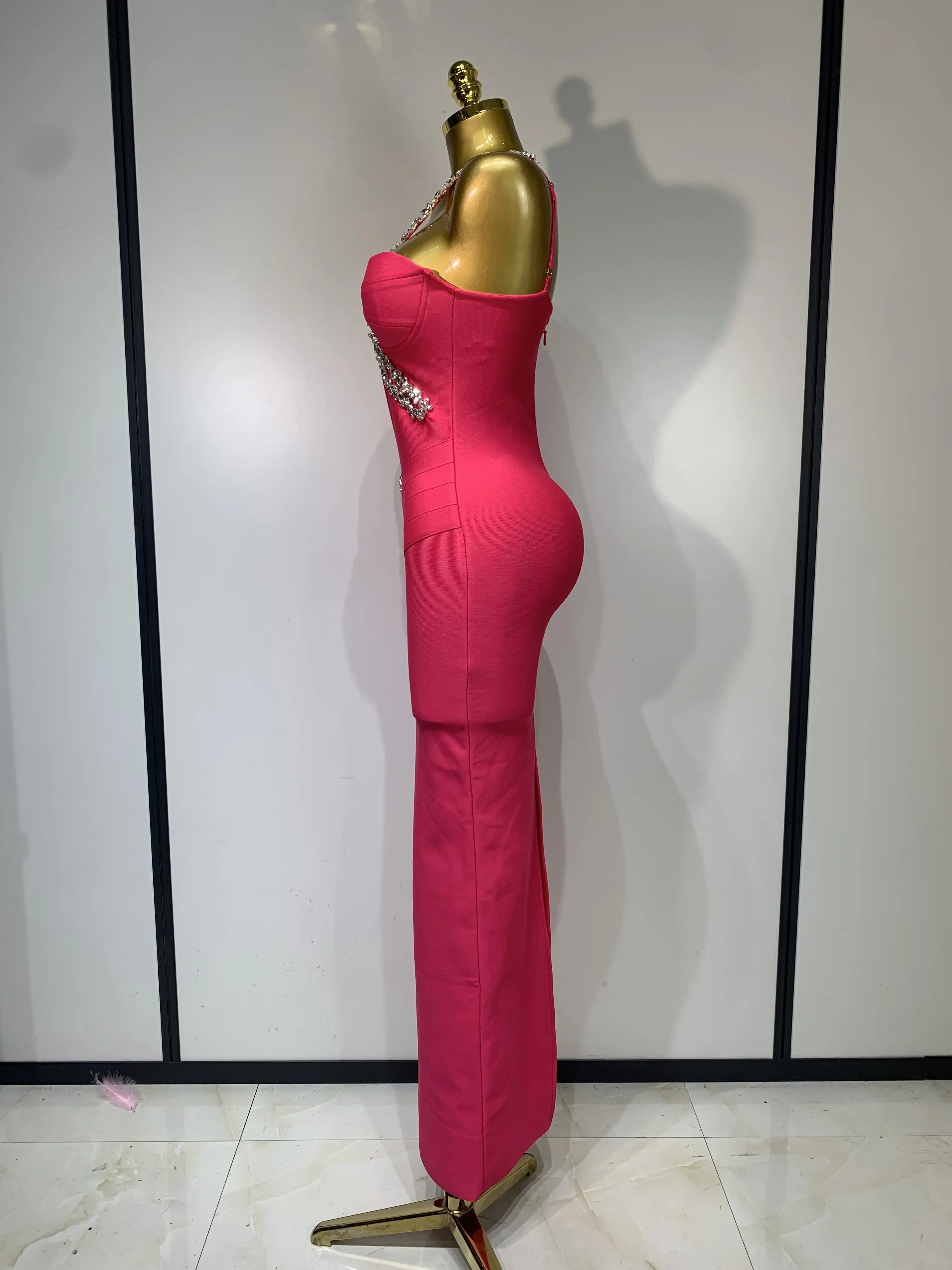Black backless crystal maxi dress