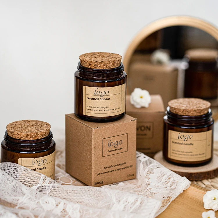 100ml Clear Amber Glass Candle Jar with Wood Cork Lid