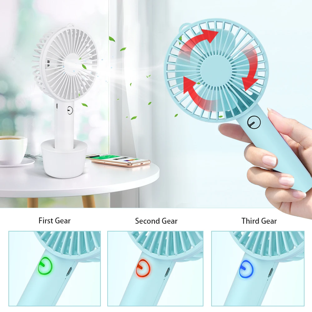 Smart Home Appliances USB Charging Hand Fan Rechargeable Battery Operated Mini Handheld Fan with Stand Base