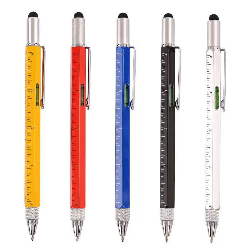 6 in 1 Multifunctional Tool Ballpoint Pen With Ruler Level Cross Flat Head Screwdriver Touch Screen Pocket Multitool Pen