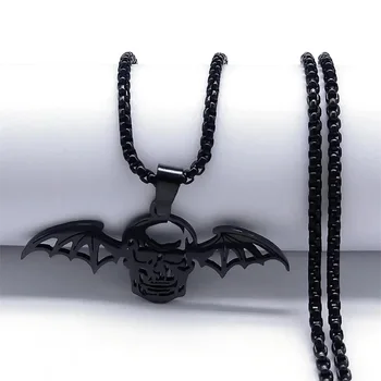 Gothic Punk Style Vampire Bat Wings Skull Pendant for Men Stainless Steel Necklaces Halloween Jewelry