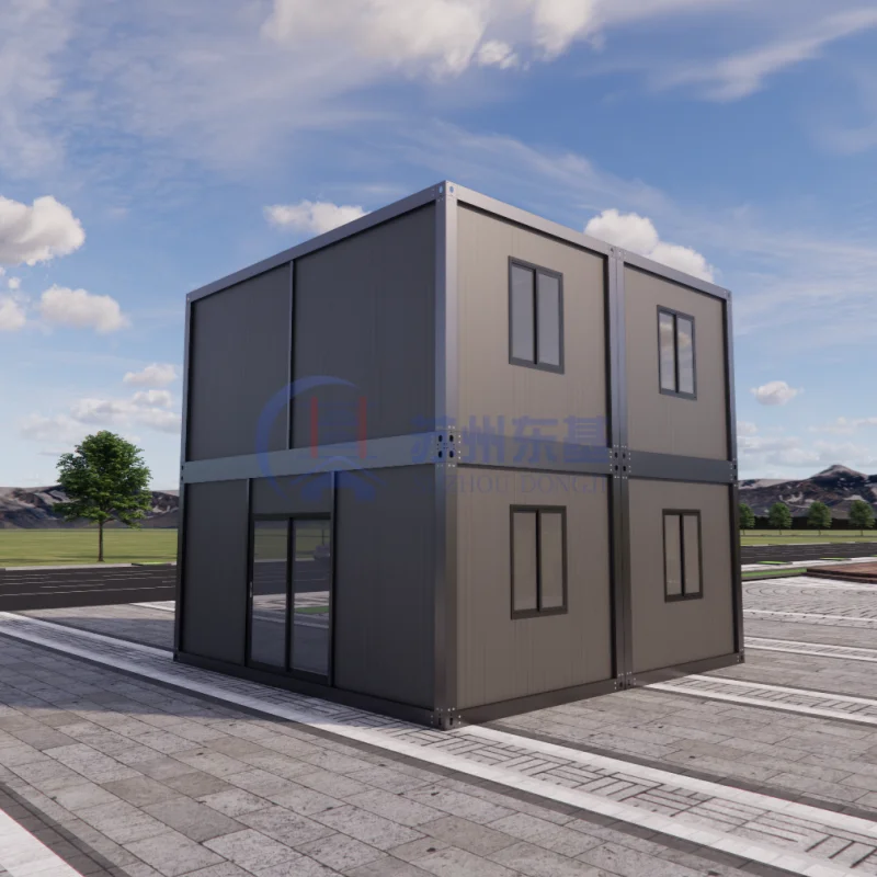 مكتب حاويات حديث متنقل وحدوي جاهز مقاس 20 قدمًا و40 قدمًا، هيكل أسود مسطح، مبانٍ جاهزة على شكل حاويات Casas Contenedor