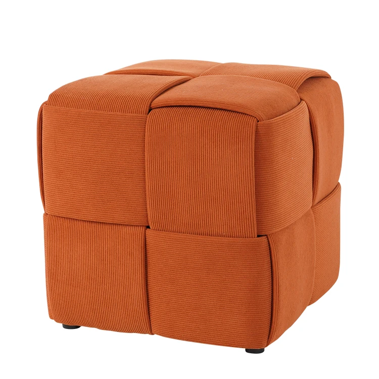 Modern New Design Woven Fabric Covered Cube Seating Ottoman Stool Pouf