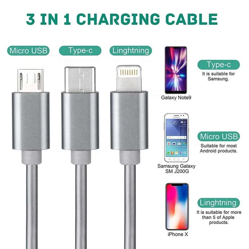 CE umigi 1,2 м 3.0A многократной зарядки Шнур адаптер 3in1 Выдвижной usb-шнур для телефонов, зарядное устройство, кабель USB Type-C, Micro android iPhone