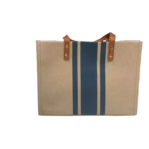 Manufacturer Fancy Laminated Jute Burlap Tote Shopping Bag with Leather Handle Wholesale