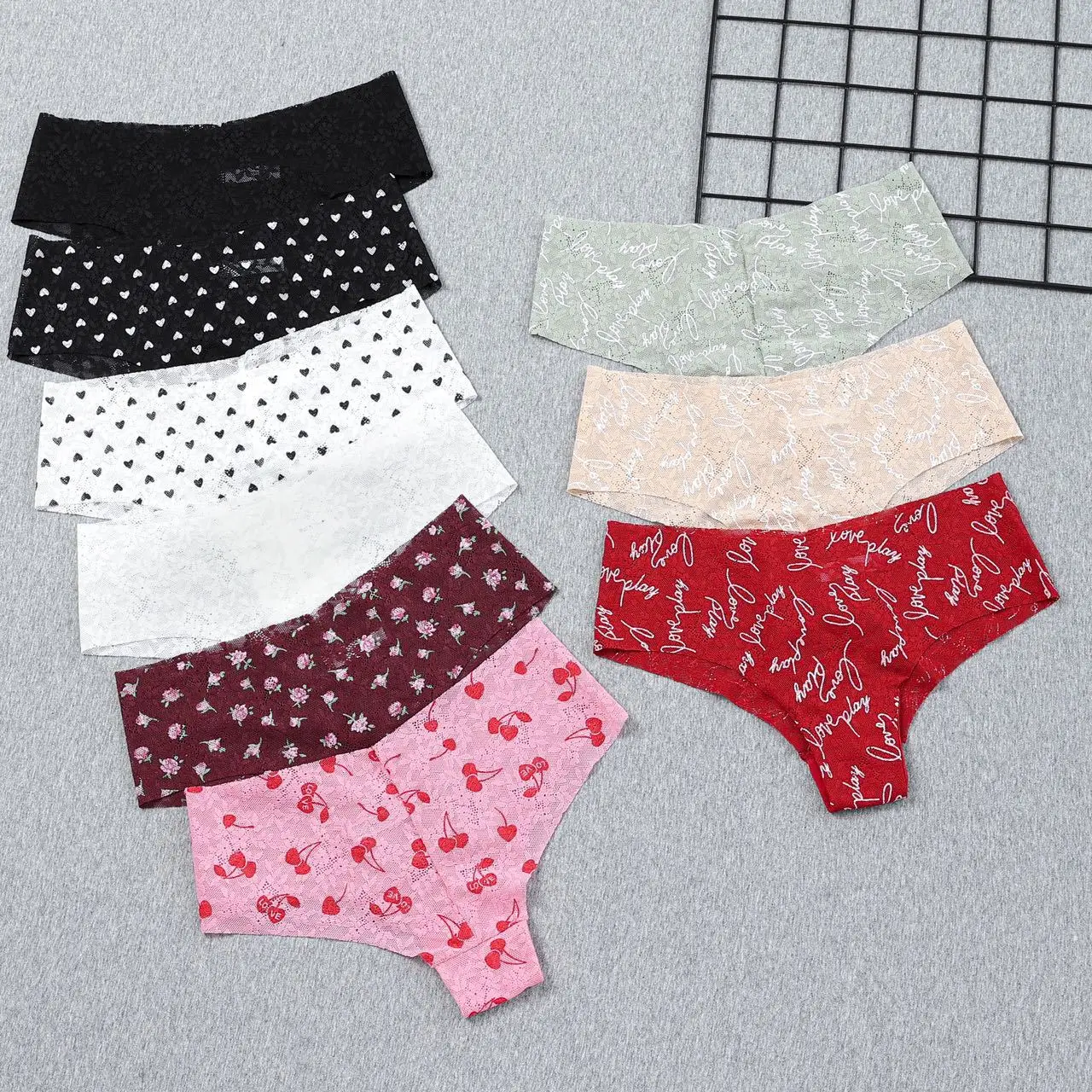 2023 Summer Breathable Print Lace Panties Laser Cut Super Thin Lace T ...