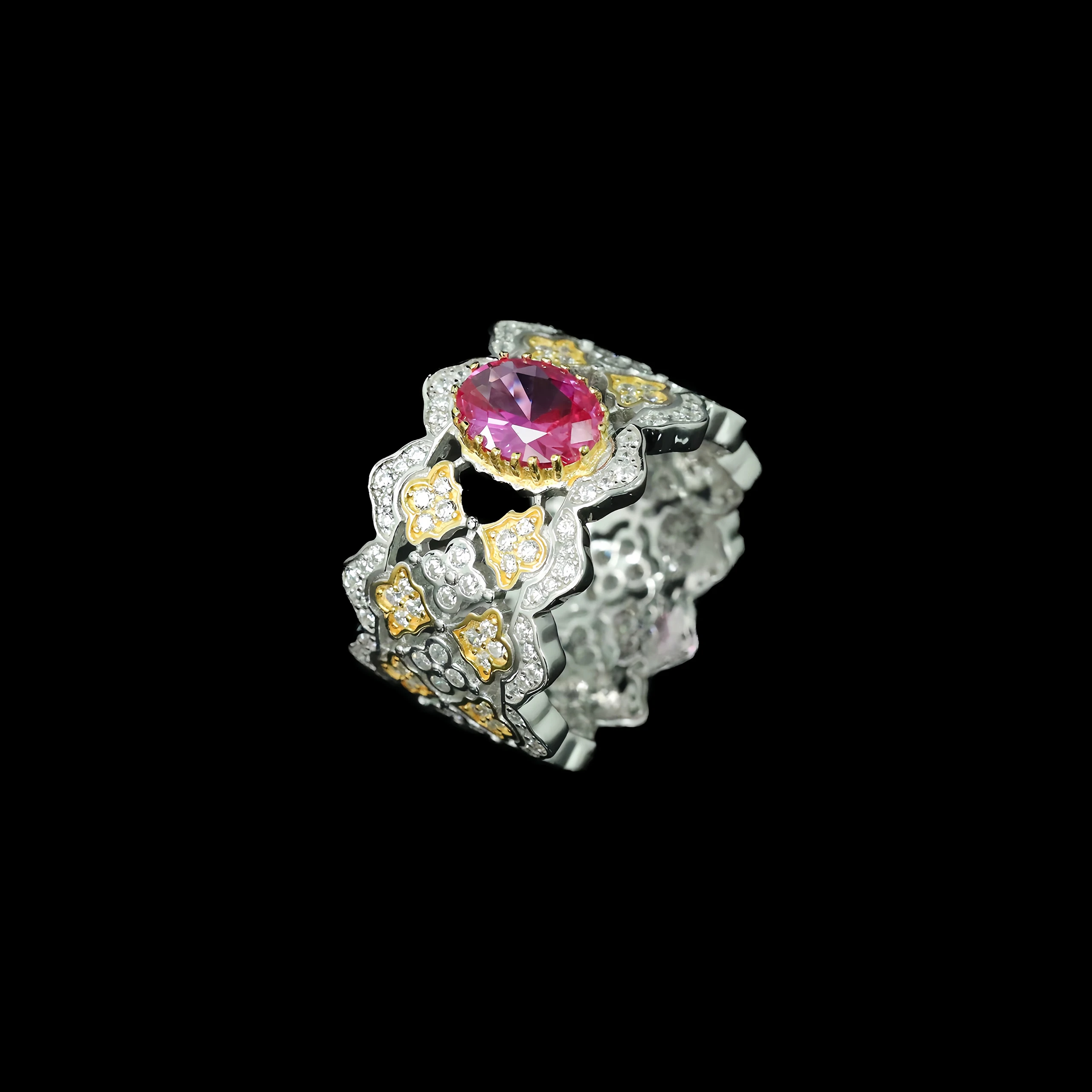 MUSHAN Jewelry Factory 925 Sterling Silver Ring High-carbon Drill GRC Cultivated Pink Jewelry Fashion Retro Girl and Women Rings