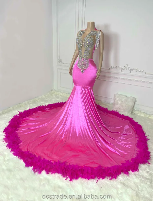 Ocstrade Pink High Rhinestone Prom Dresses 2022 Vestido De Gala Evening ...
