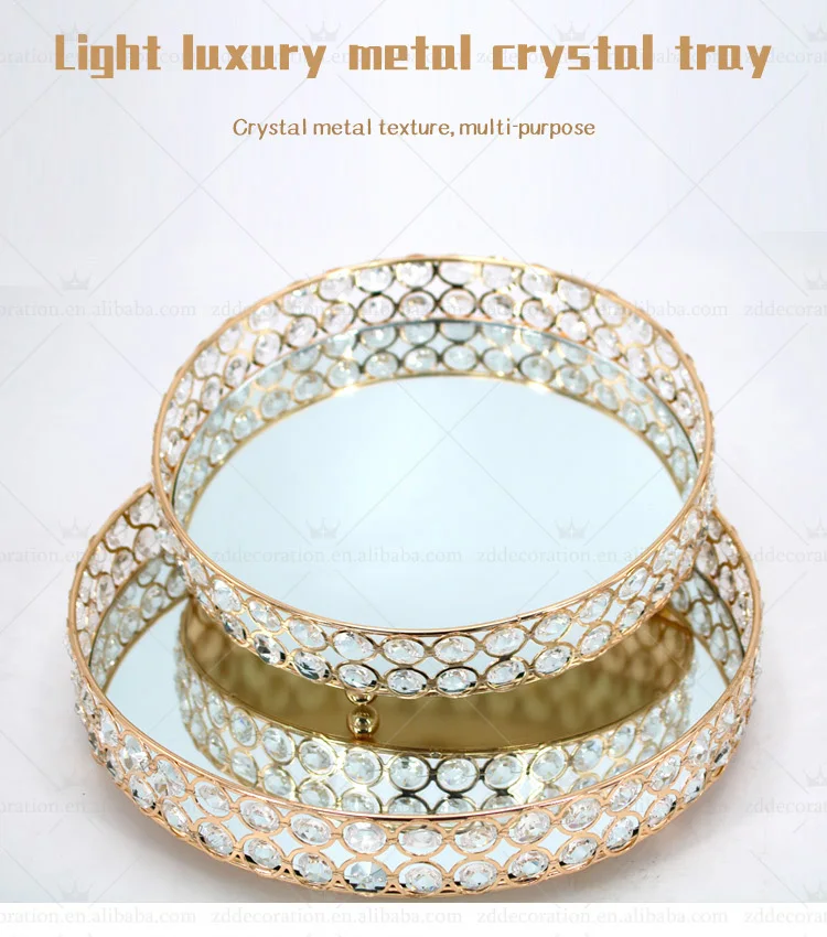 Wholesale Round Metal Mirror Trays Modern Gold Jewelry Glass Serving