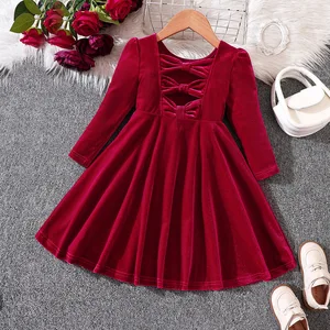 New Autumn Vintage Girls' A-line Knee-Length Worsted Button Solid Eco-friendly ODM Service Dress for Children