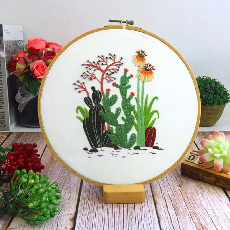 Lyc-2735 и изображением мультяшного кактуса, с вышивкой в виде рисунка швейный набор «сделай сам», ручное теснение, наборы для вышивания, для начинающих