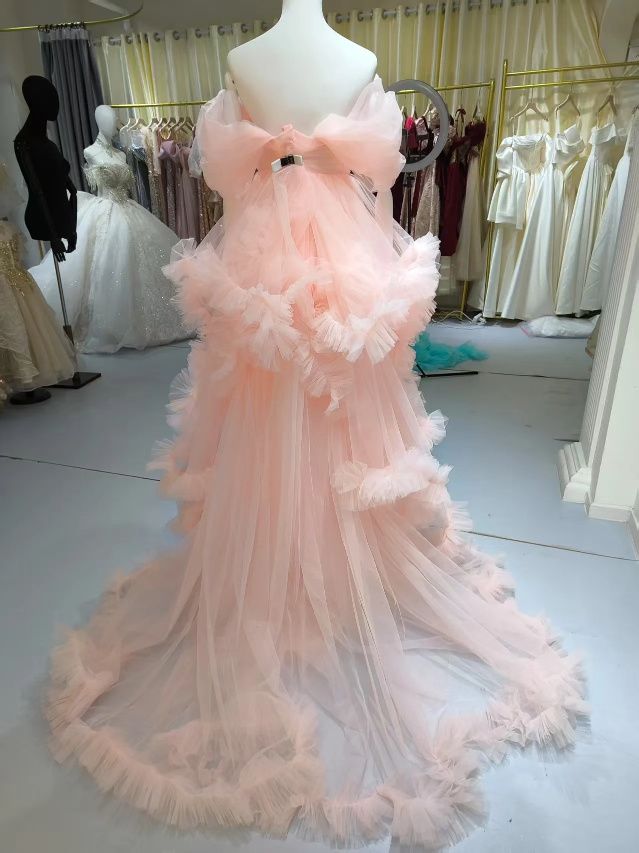 S0506n Light Pink Fluffy Shorts Pregnancy Photography Dress Nightgown Bridal Robe Tulle Maternity Gown S0506n Light Pink Fluffy Shorts Pregnancy Photography Dress Nightgown Bridal Robe Tulle Maternity Gown