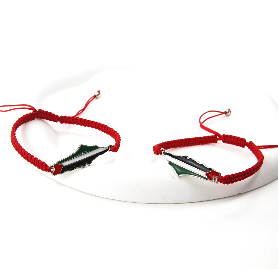 Factory Custom Flag Map Design Jewelry Bracelet Hand Woven Adjustable Free Palestine Jewelry Bracelet