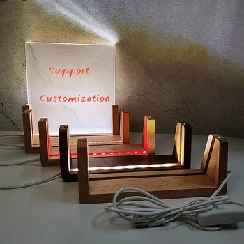3D Acrylic LED Light Stand Display Holder U Shape Wooden Base Lamp Erasable Board with Light Glow Memo LED Letter Message Board