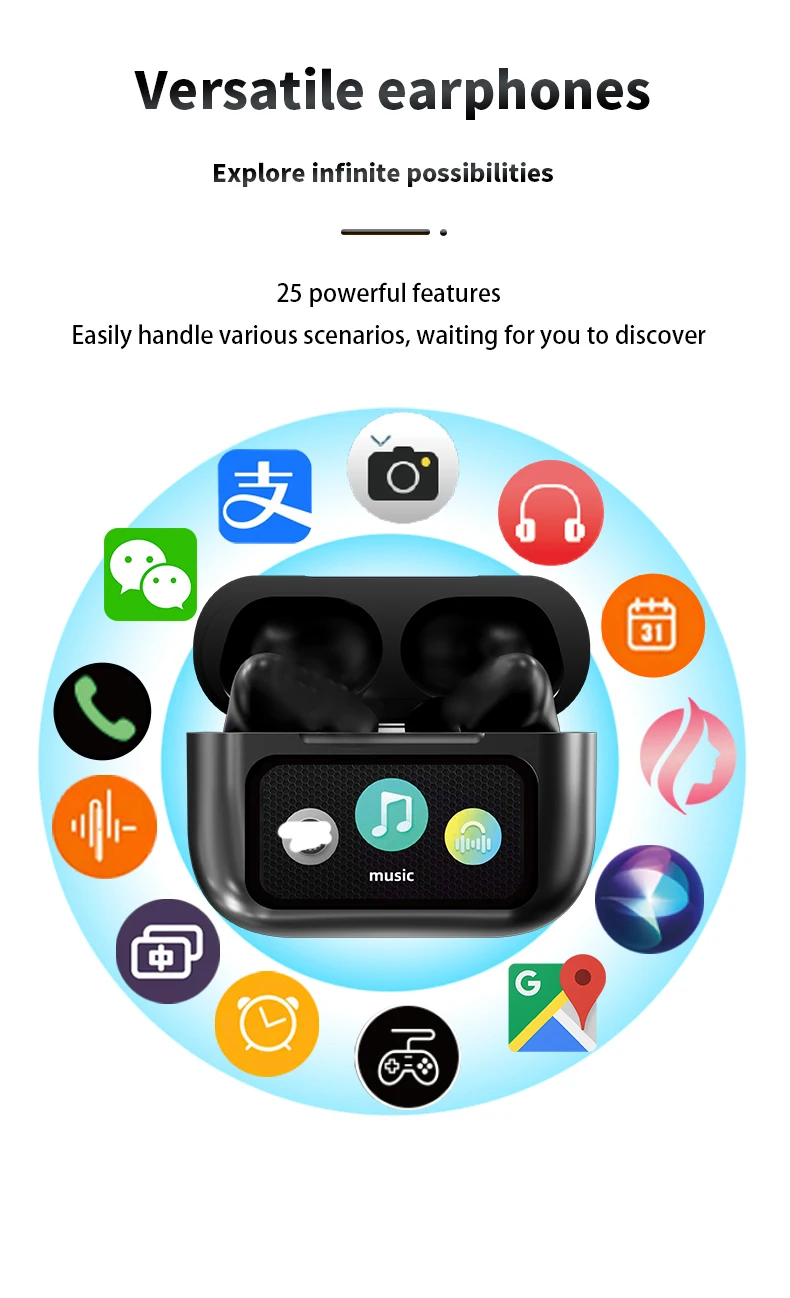 Upgrade A9 Pro APP Colorful Touch Screen Bluetooth ANC ENC GPS Active Noise Cancellation TWS Ultra Long Battery Life Earbuds