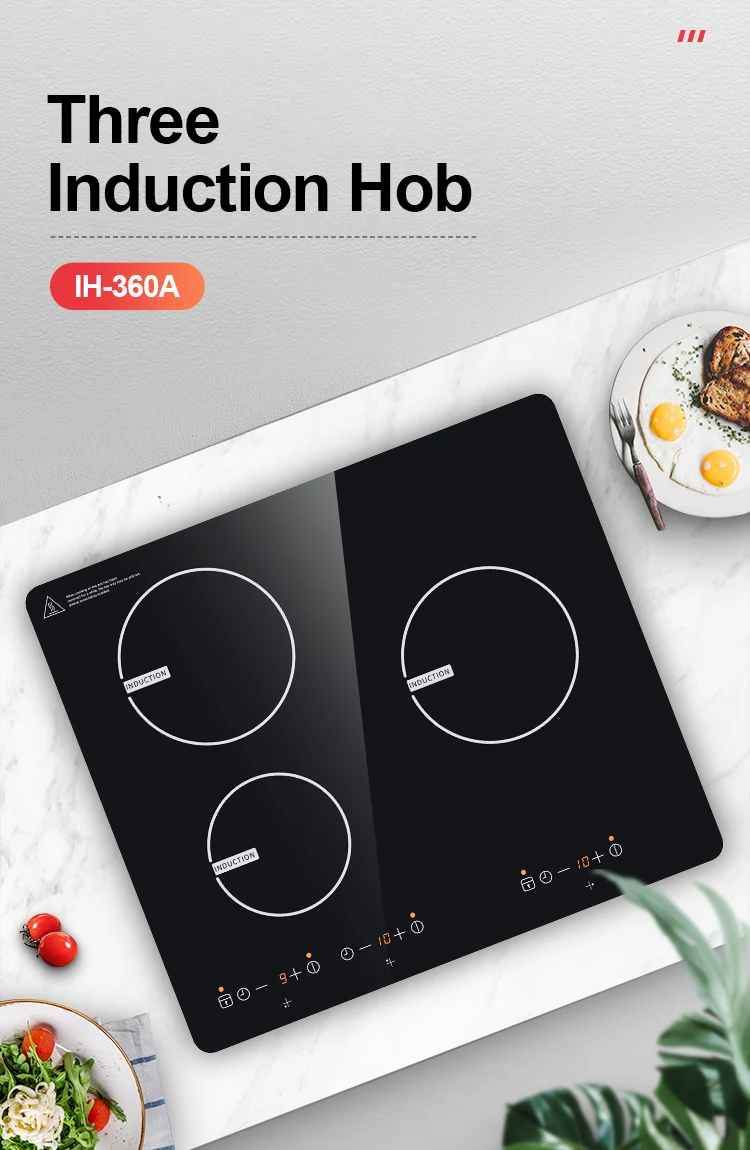 Built In 6000w Hot Plate Touch Electric Stove Three Burner Induction