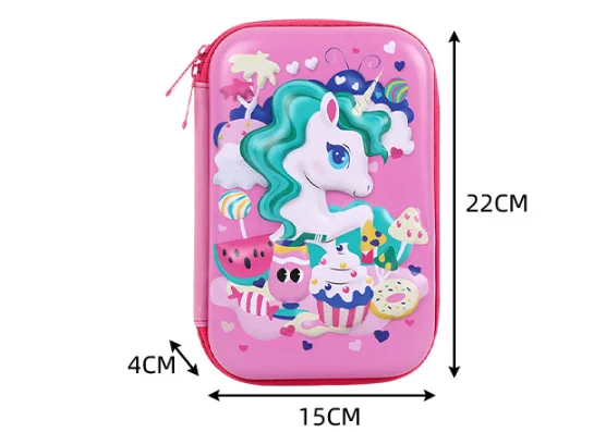 EVA Kids Organizer Bag Rectangle Stationery Box PU Fabric Cartoon Unicorn Dinosaur Shark Pencil Case