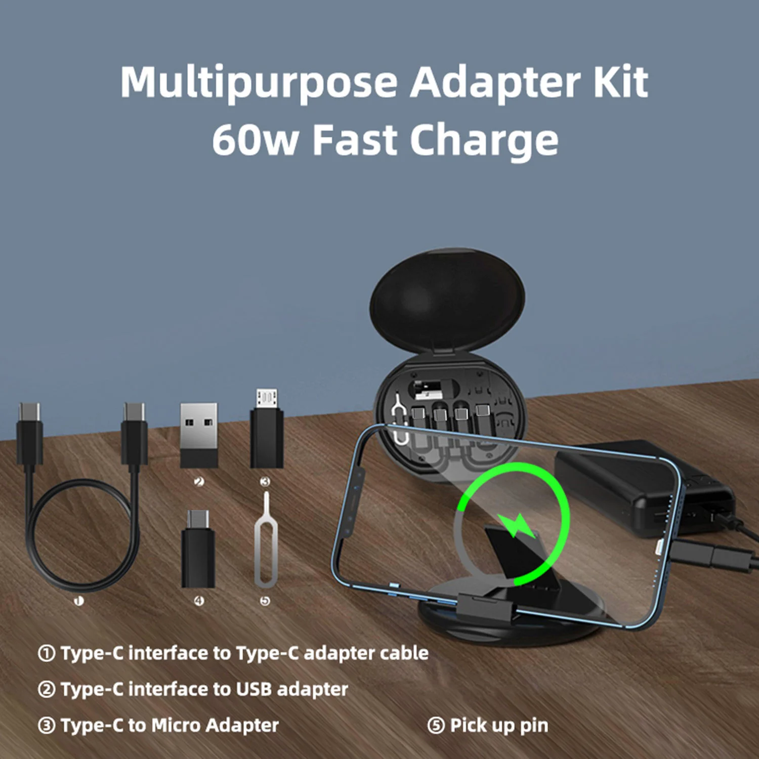 6 In 1 Multiport Multifunction Usb C Charging And Data Cable Kit 60W Fast Charge Phone Adapter Charging Cable Kit_voghion.com