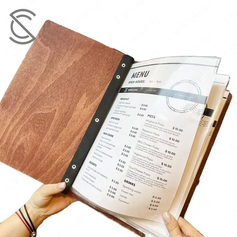Wholesale Eco-friendly IP67 Waterproof Premium Custom Engraved Logo A4/A5 Wood Grain Menu Screw Post Binding for Cafe