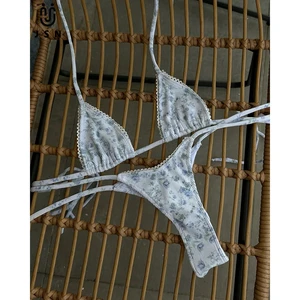 JSN 2026 New Design Customized Floral Print Bikini Two-Piece Swimsuit for Women Ruffles Halter Sexy Backless Beach Swimwear