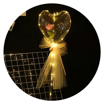Customized DIY Light Up Led Lights Set Champagne Rose Heart Flowers Bobo Balloon Bouquet