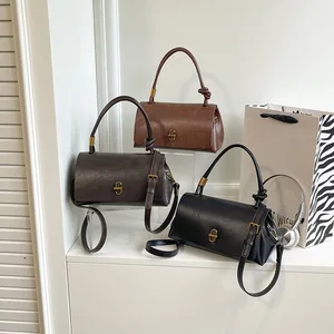 Top Handle PU Leather Handbag Latest Trendy Barrel Bag for Woman 2026 New Shoulder Bag for Lady Designer Purses Custom logo