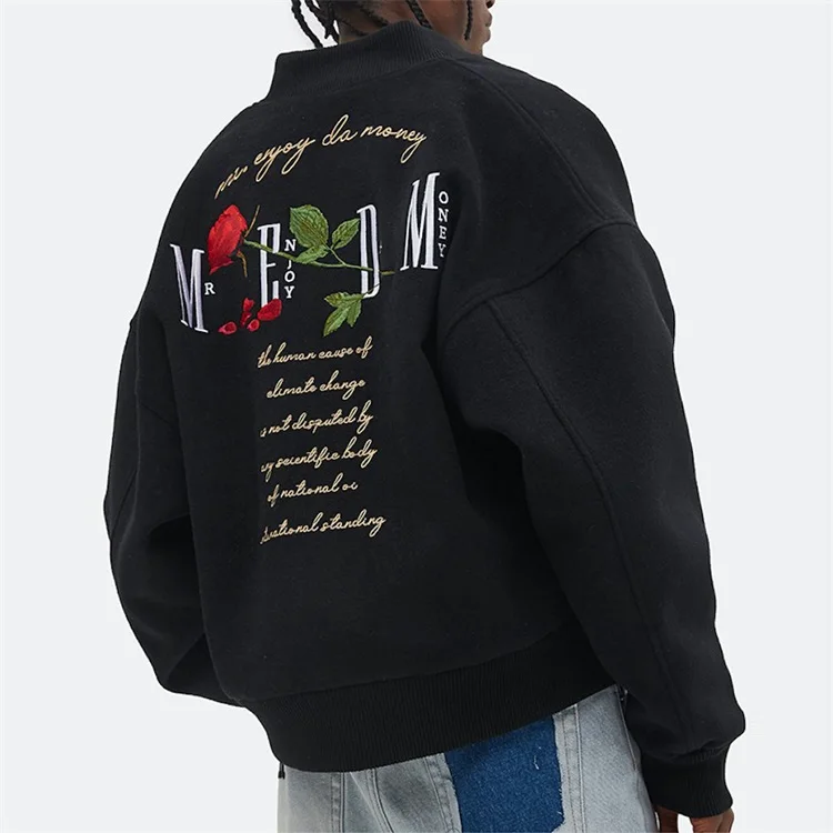 Rose Embroidered Logo Varsity Jacket – World Wide Wear Store