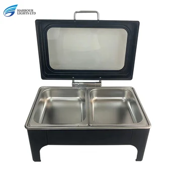 New Design Luxury Black Chafing Dishes Buffet Catering Equipment Stainless Steel Food Warm Serving Stove Food Warmer For Hotel