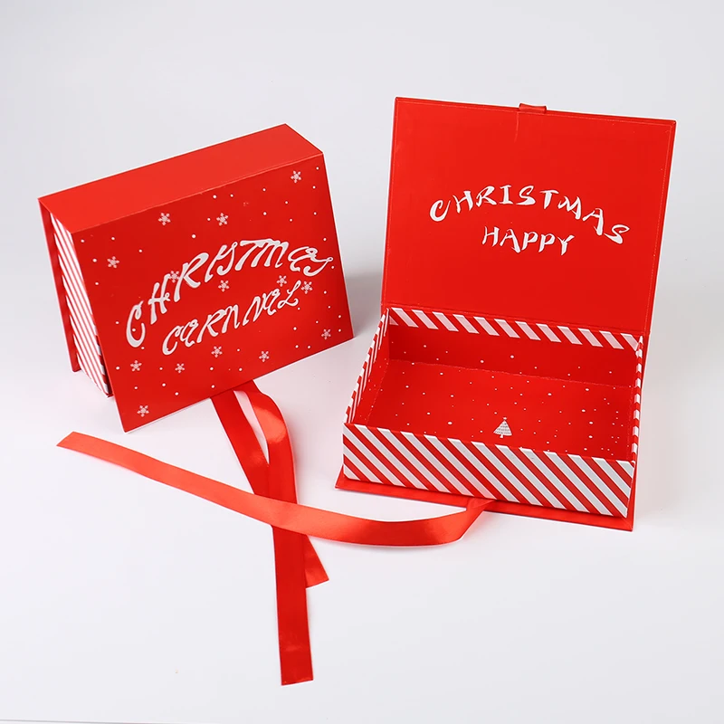 Factory Custom Luxury Cardboard Paper Rigid Book Gift Boxes Ribbon Square Box Embossing Gold Foil Christmas Sponge Photo Frame