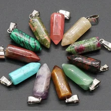 Wholesale Hexagon Column Pendant Gem Stone Bullet Natural Crystal Point Pendant for DIY Necklace Jewelry Making