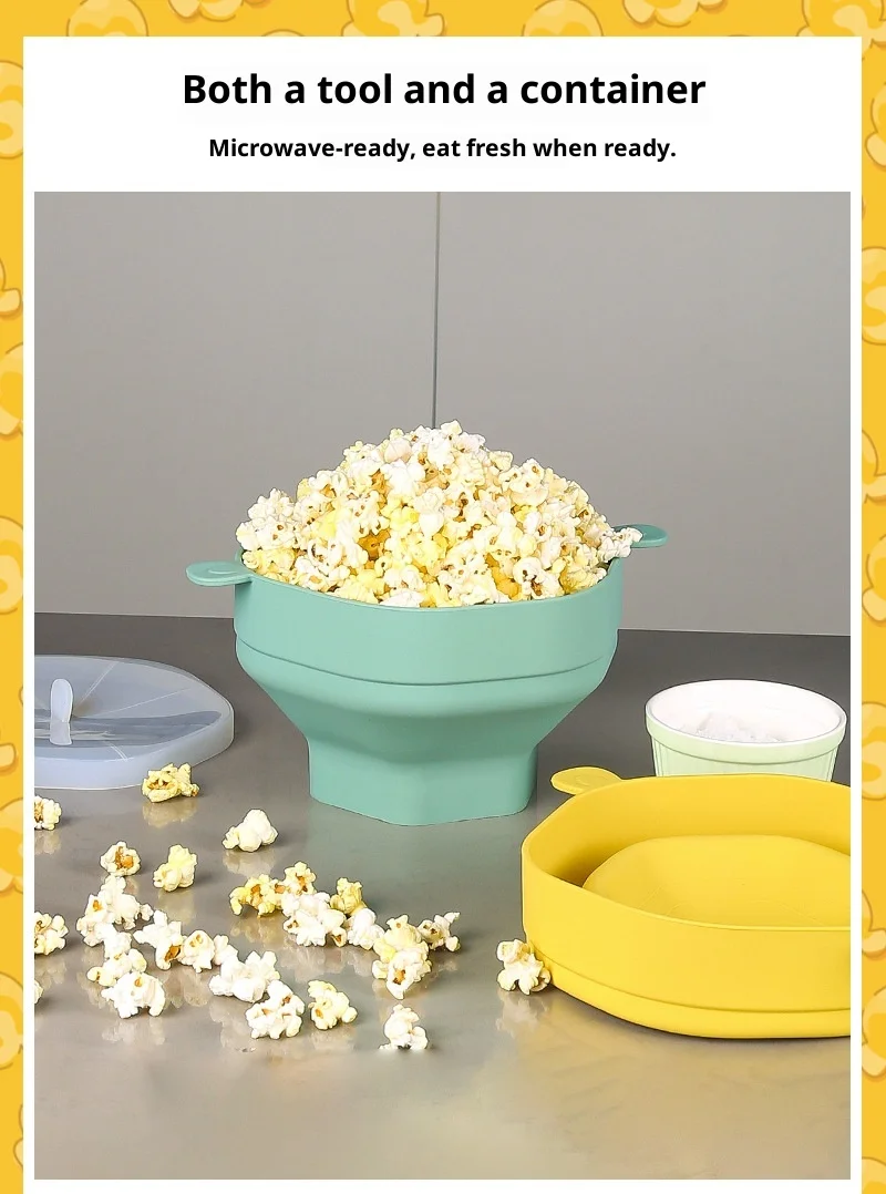 Modern Eco-Friendly Microwave Popcorn Popper Maker Foldable Silicone Bowl Big Capacity Lid Polished DIY Collapsible Popper Bowl manufacture