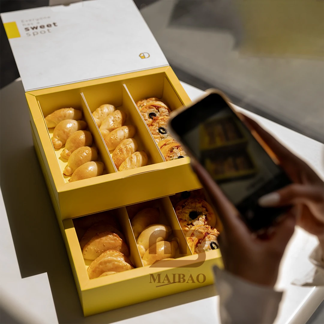 Custom Arabic Bagsha Qatayef Sweet Takeout Paper Box,Kuwait Pastry Drawer Box,Double Layered Bakery Chocolate Cookie to Go Box