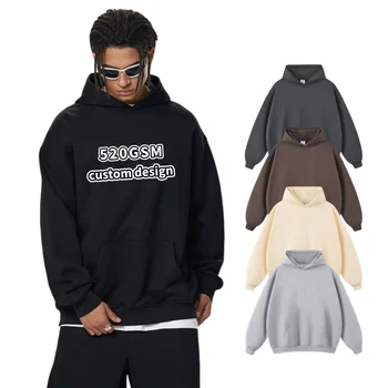 OEM Heavyweight 500Gsm Custom DTG Print 100% Cotton Terry Hoodie for Men Pullover Plain Blank Oversized Hood No String Winter