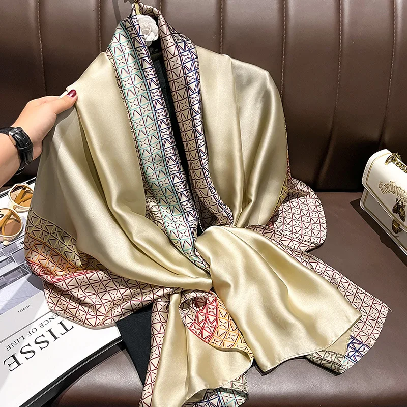 Summer Sunscreen Custom Long Silk Scarves 180x90cm Woven Stoles Luxury ...