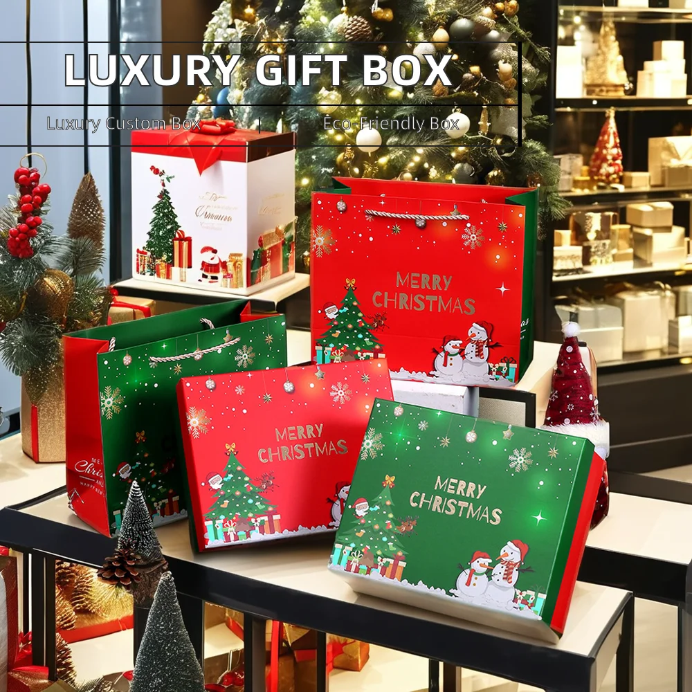 Manufacturer Custom Gift Paper Box With Bag Rigid Grey Board Paper Gift Packaging Boxes for Christmas details