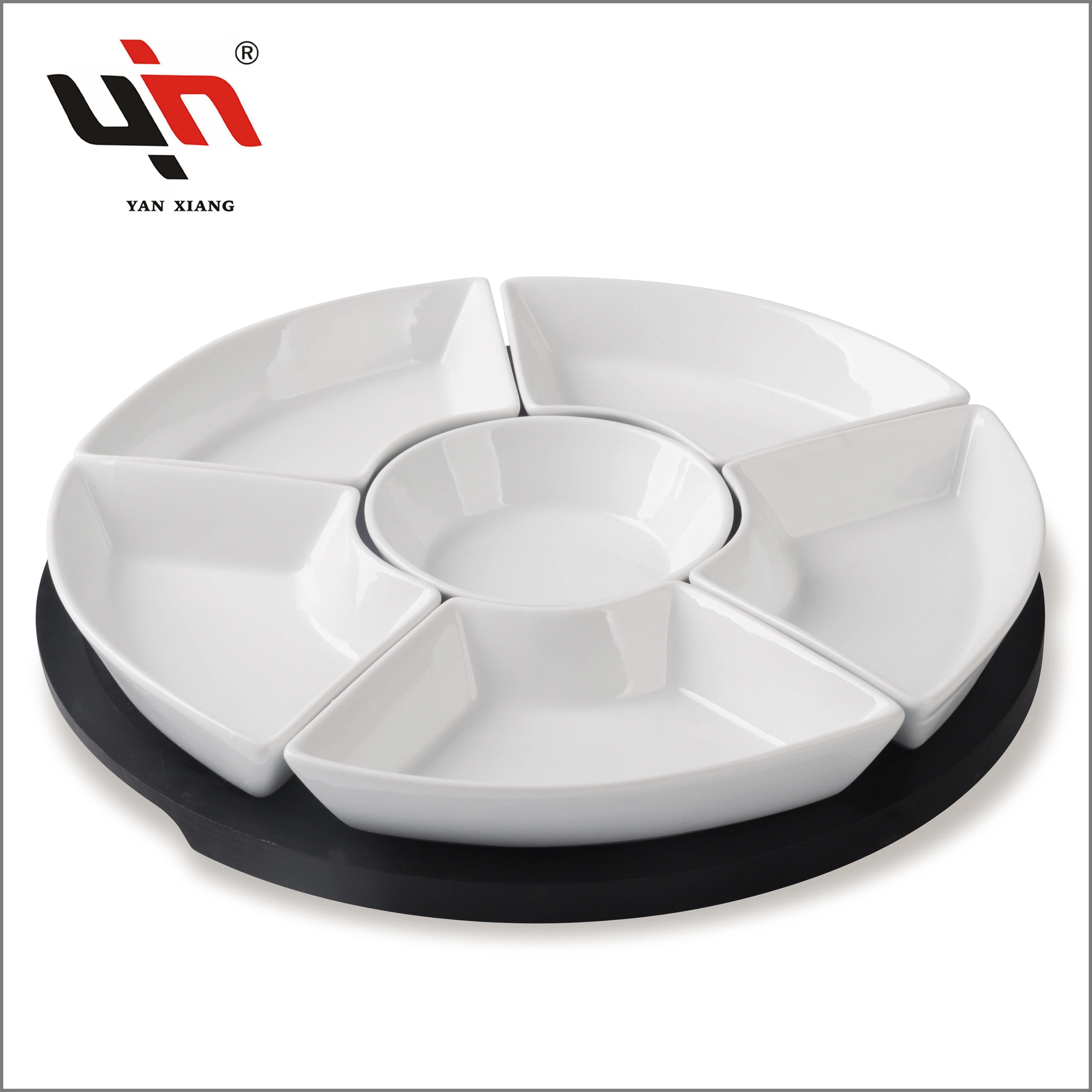 White Rotating Ceramic Appetizer Bar Snack Serving Dish Tray Set White Porcelain Lazy Susan Serving Dishes for Home