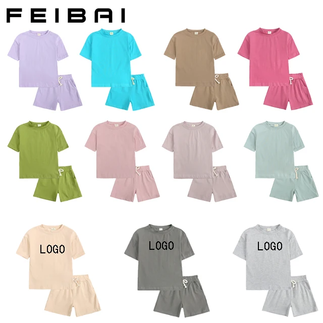 FEIBAI комплект детской одежды из 2 предметов однотонная летняя одежда для детей хлопковая унисекс оптовая