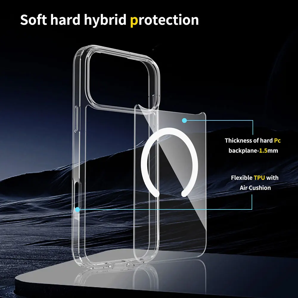product laudtec oem ultra thin transparent protective case scratch proof crystal clear magnetic phone cover for iphone 17 pro max  16 15-6