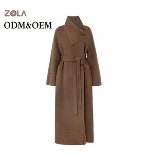 Women's Long Winter Wool Coat with Belt Button Decor Fashionable Outerwear for Warm Weather