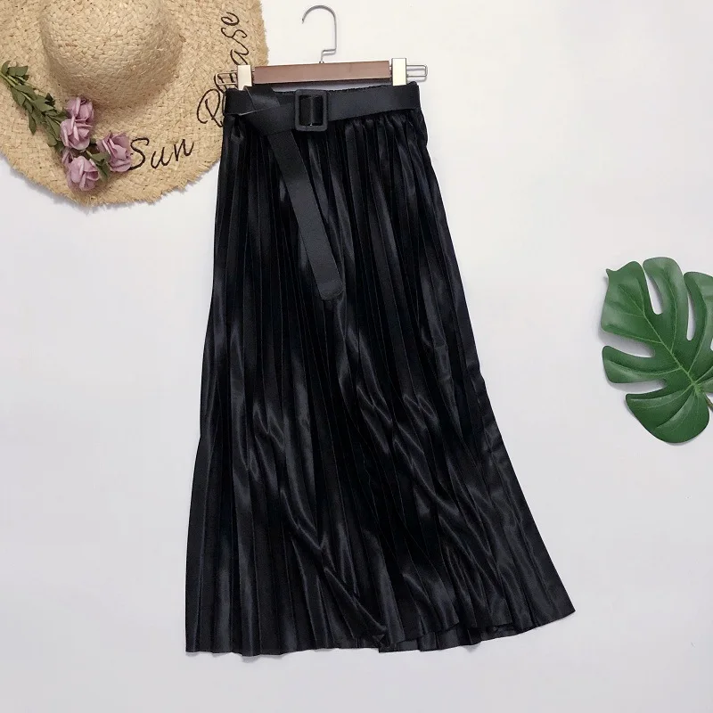 Spring and Summer Women Pleated Skirt With One Size Female Korean Style Women's High Waist Vintage Midi Skirt